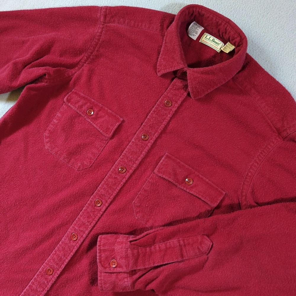 L.L. Bean Chamois Cloth Shirt Mens‎ 16.5 Tall Red Vintage 90s Flannel USA Made